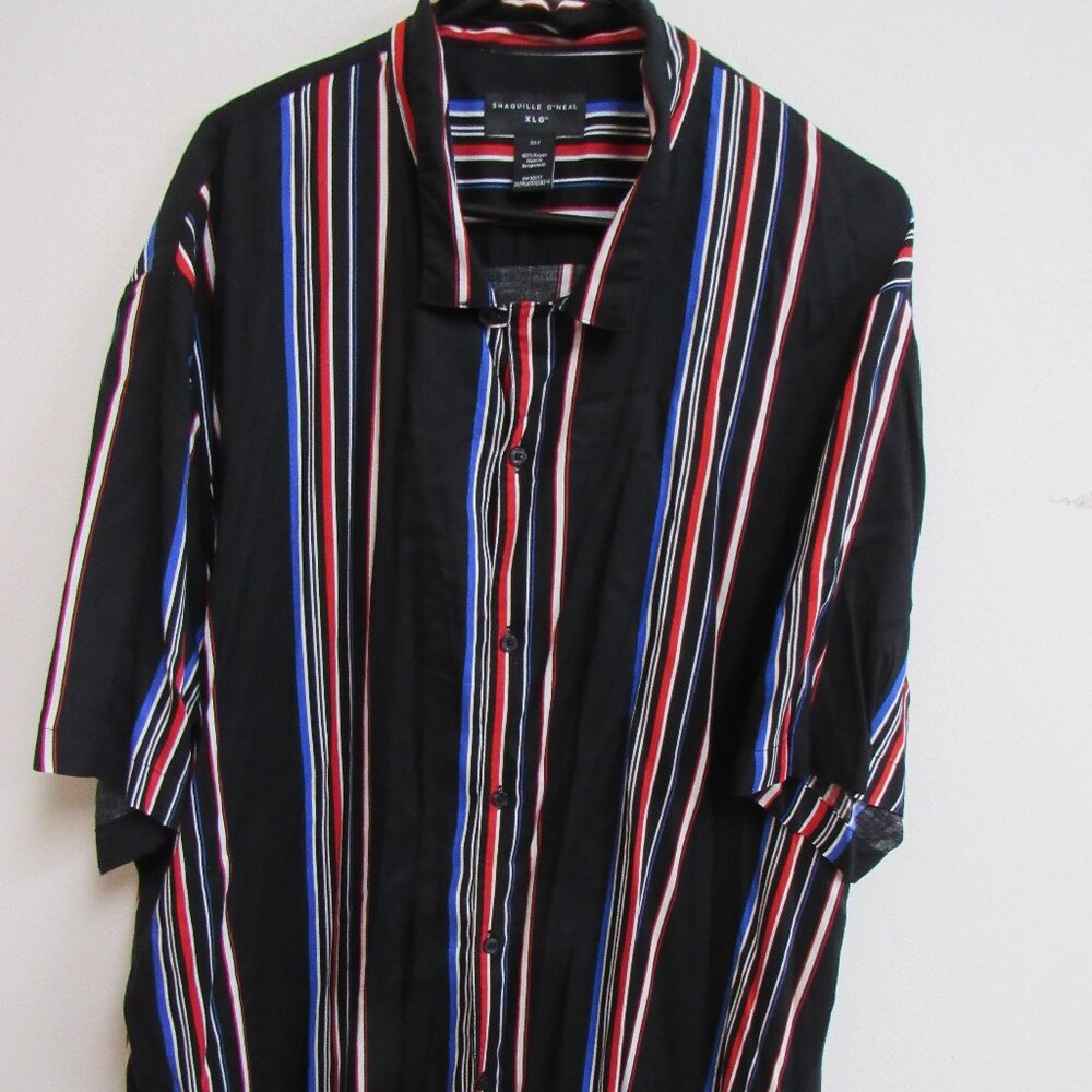 SHAQUILLE O'NEAL Men's Casual Button-Down Shirt Black 3XLT‎ Rayon Slim Fit